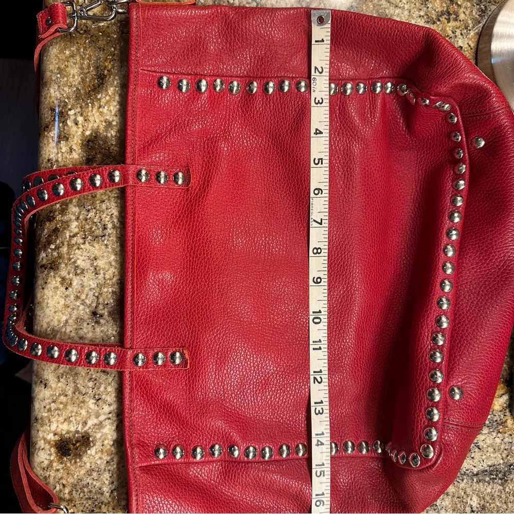 Genuine Leather Gorgeous Italian Red Studded Bag. Purchased in Venice, Italy - Picture 7 of 8